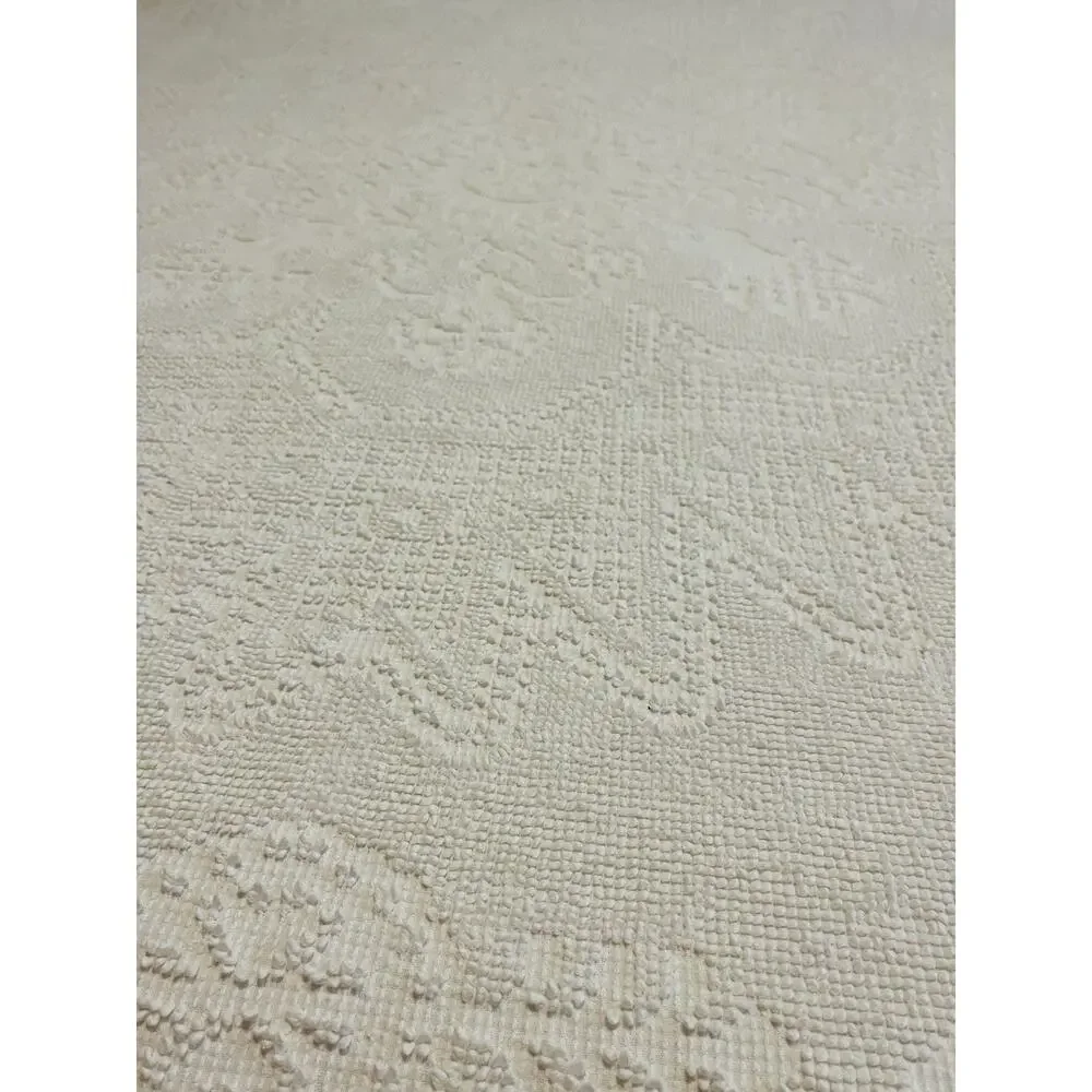 Vintage Chenille Bedspread Blanket Fringe White Cotton Cottage 120